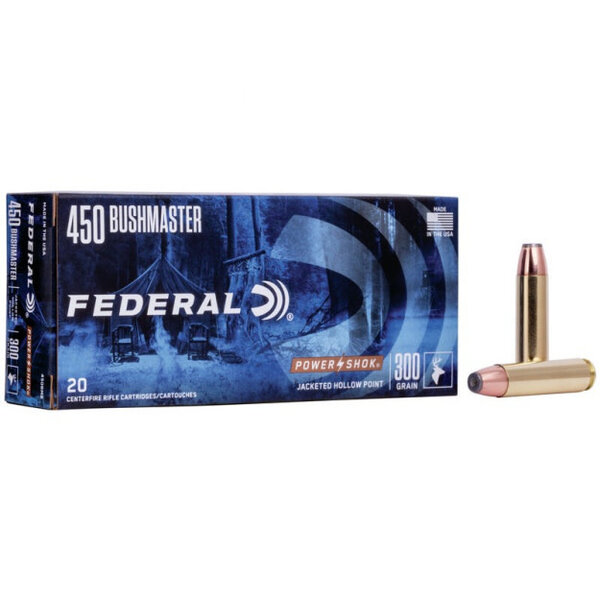 Federal Federal Power-Shok Rifle .450 Bushmaster 300 gr JHP 1900 fps Ammunition Box of 20