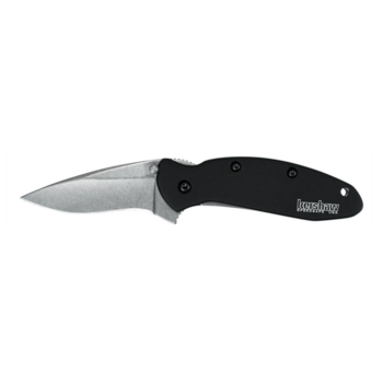 Kershaw Kershaw 1620OL Ken Onion Scallion Assisted Flipper Knife 2.25" Bead Blast Plain Blade, Black Stonewash  Aluminum Handles, Liner Lock