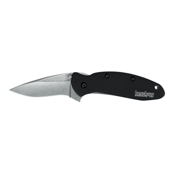 Kershaw Kershaw 1620OL Ken Onion Scallion Assisted Flipper Knife 2.25" Bead Blast Plain Blade, Black Stonewash  Aluminum Handles, Liner Lock