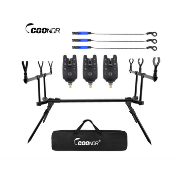 COONOR Adjustable Carp Rod Stand With 3 Bite Alarms