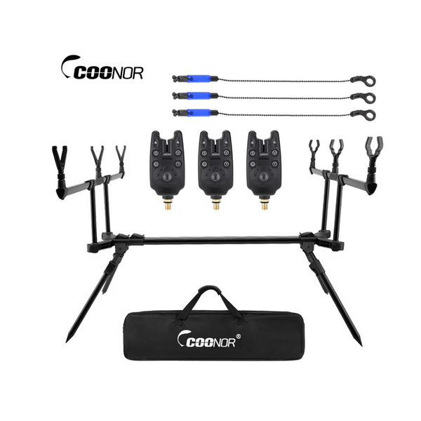COONOR Adjustable Carp Rod Stand With 3 Bite Alarms