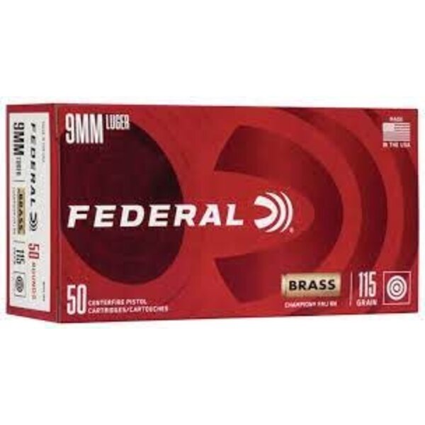 Federal Champion 115gr 9MM Brass Case Box of 50