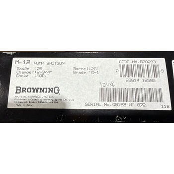 Browning Model 12 28ga Grade 1 26" Mod Choke Pump Shotgun