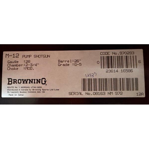 Browning Model 12  28ga Grade V Pump Shotgun 26" BBL Mode Choke