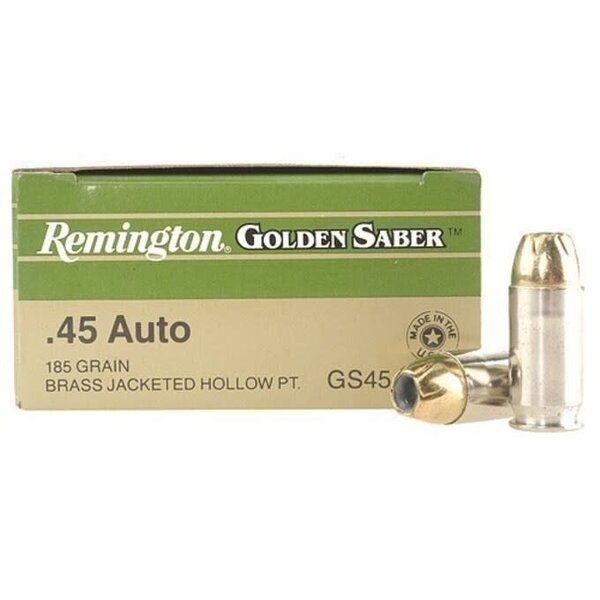 Remington Golden Saber 45 ACP 185 Grain Brass Jacketed Hollow Point Box of 25