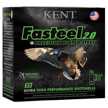 Kent Kent Fasteel 2.0 Precision Plated Steel Waterfowl Ammo, 12ga 3-1/2" 1-3/8oz #3 Shot 1550fps 25rds
