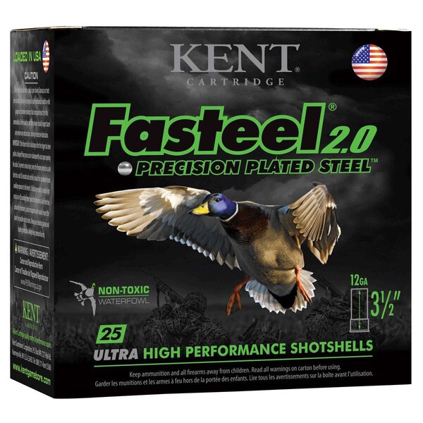 Kent Kent Fasteel 2.0 Precision Plated Steel Waterfowl Ammo, 12ga 3-1/2" 1-3/8oz #3 Shot 1550fps 25rds