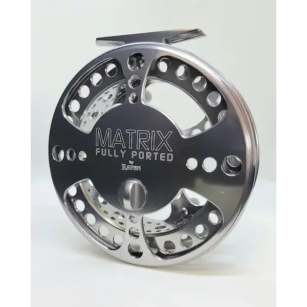 Raven Matrix Fully Ported Float Reel. 4 3/4" Polished Titanium