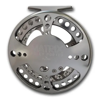 Raven Matrix Fully Ported XL Float Reel. Polished Titanium
