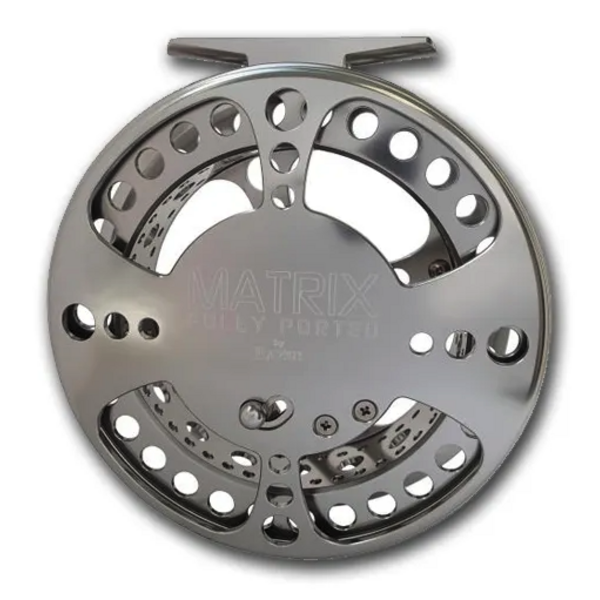 Raven Matrix Fully Ported XL Float Reel. Polished Titanium