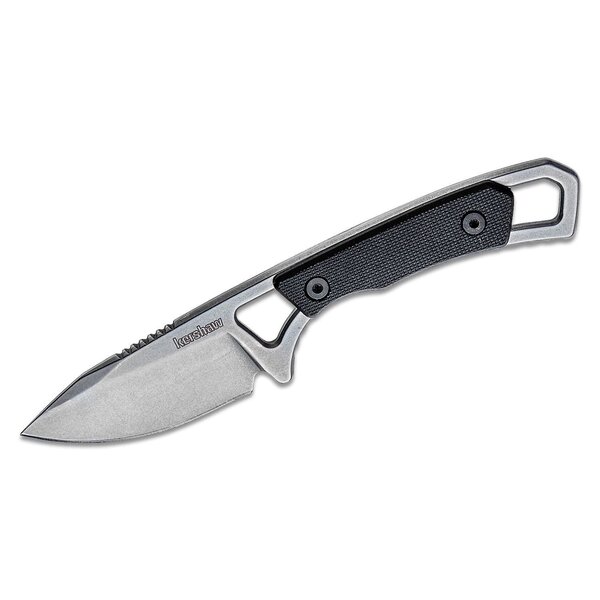 Kershaw Kershaw 2085 Brace Fixed Blade Neck Knife 2" Stonewashed Drop Point Blade, Black GFN Handles, Plastic Sheath