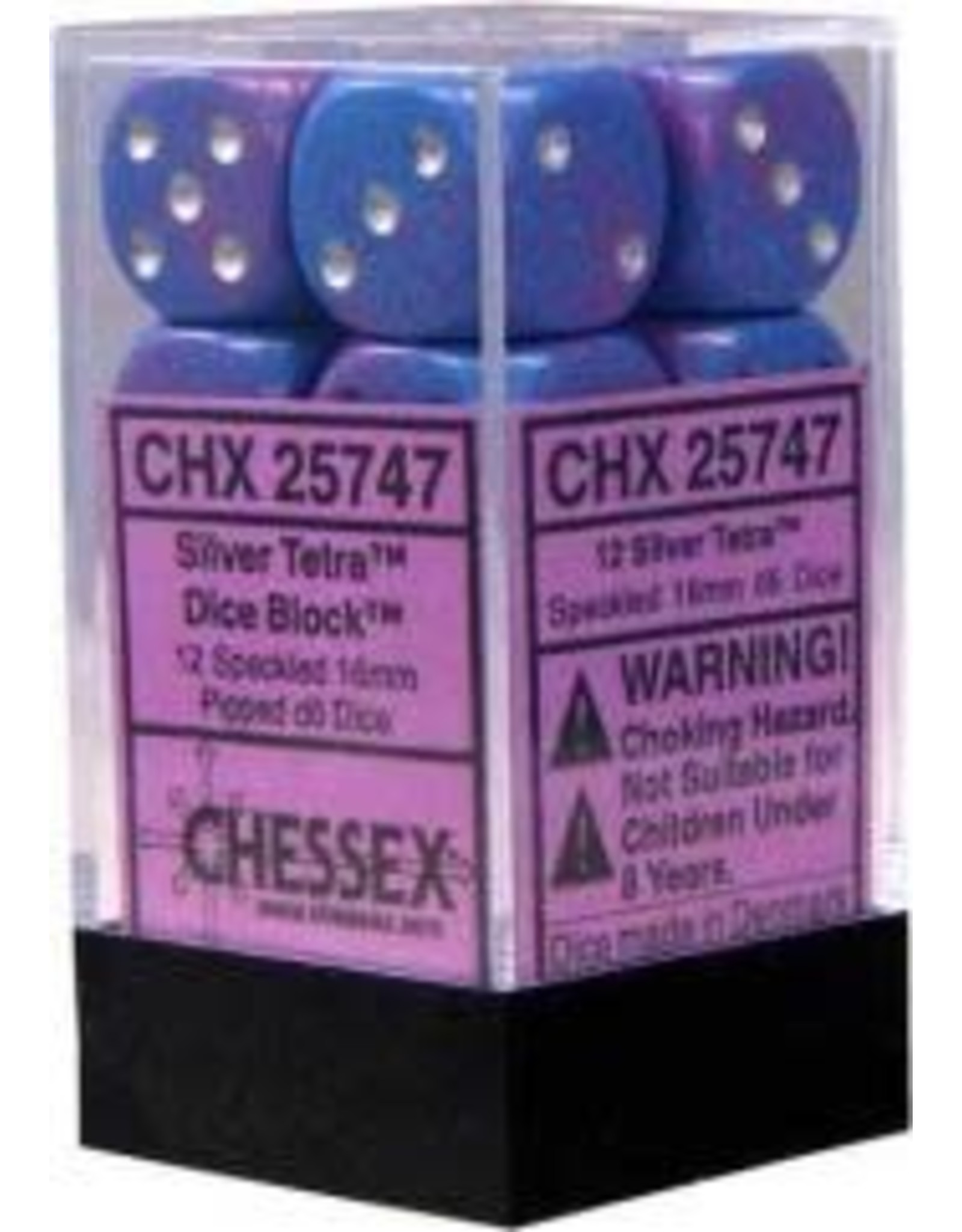 Chessex Speckled Silver Tetra 16mm D6 Dice Block 12