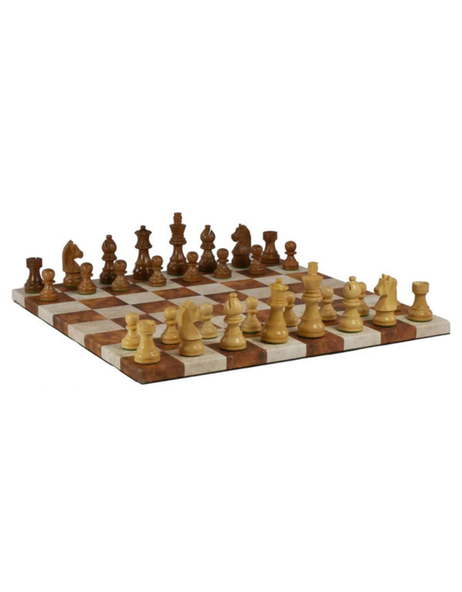 3" Sheesham & Boxwood German Knight and 14.5" Leatherette Chess Board Caramel and Cream