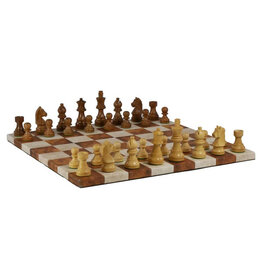 3" Sheesham & Boxwood German Knight and 14.5" Leatherette Chess Board Caramel and Cream