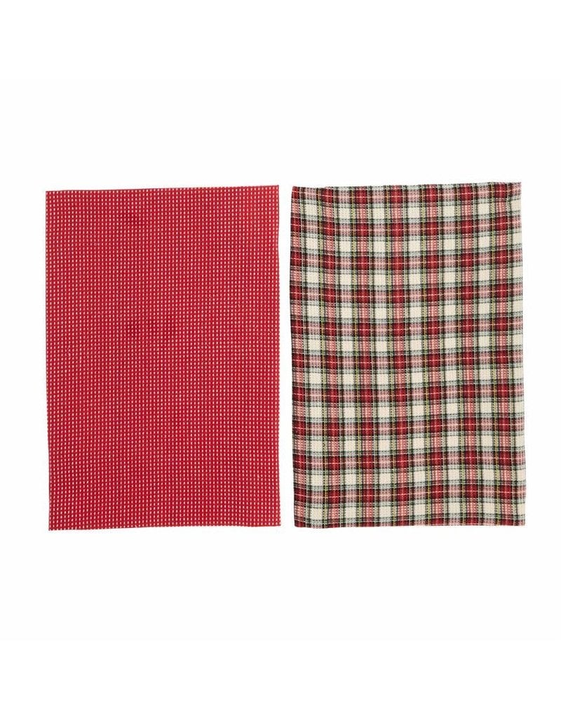 Mud Pie Holiday Dish Towel Set White Tartan Plaid