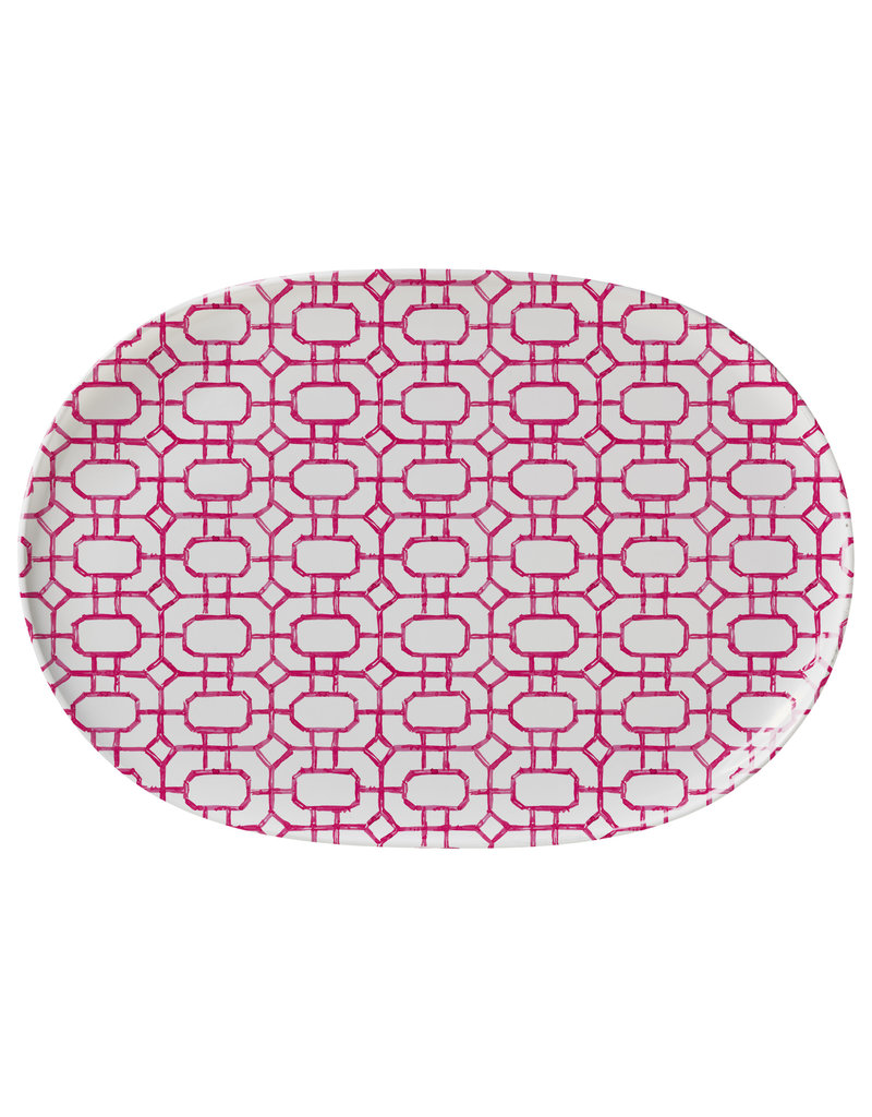 Merritt International Melamine Oval Tray Pink Trellis