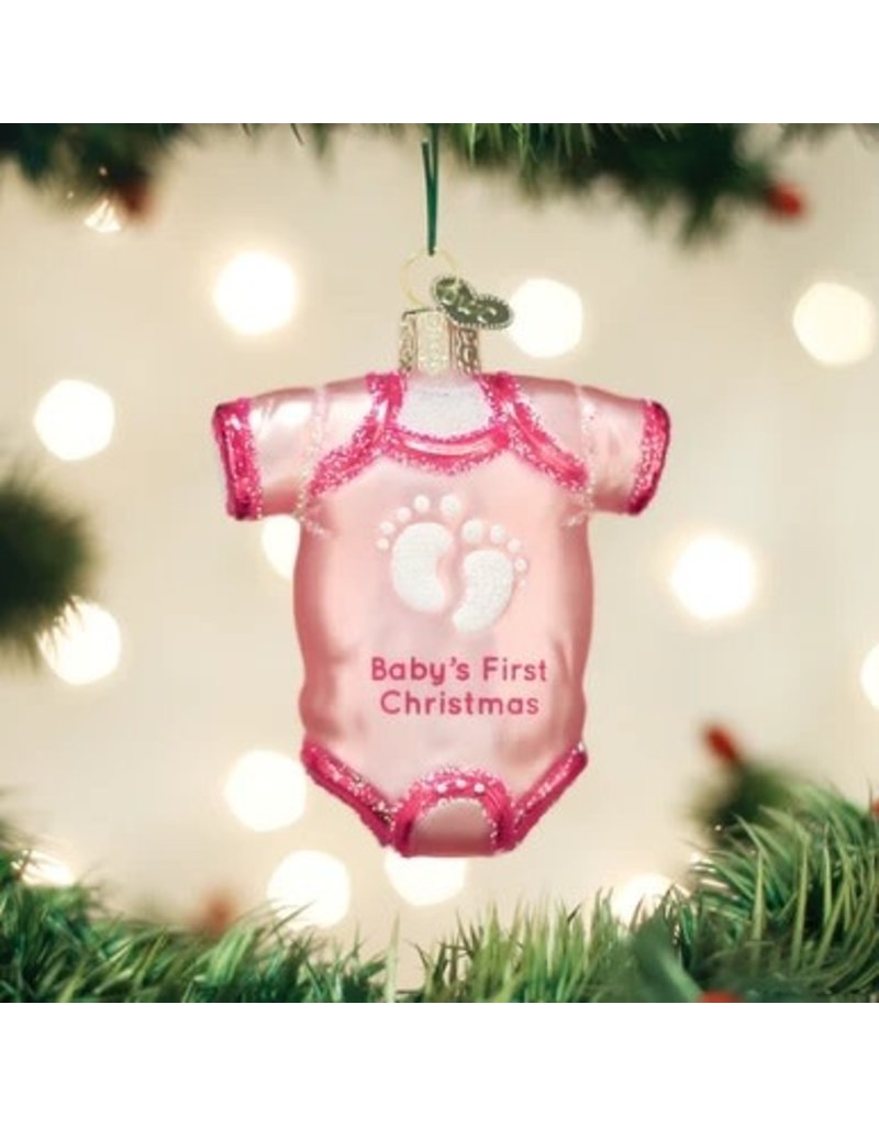 Old World Christmas Ornament Baby Onesie Pink