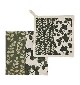 Mud Pie Fall Pot Holder Towel Set Green Leaf