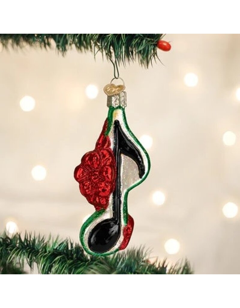 Old World Christmas Ornament Musical Note with Bow Green