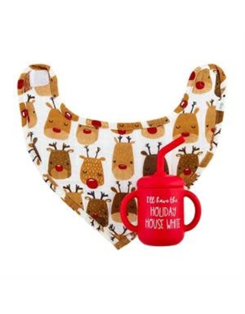 Mud Pie Mud Pie Holiday Christmas Bib & Cup Set Red