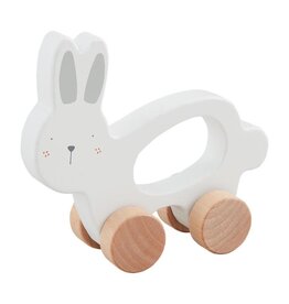 Mud Pie Mud Pie Easter White Wood Bunny Pull Toy