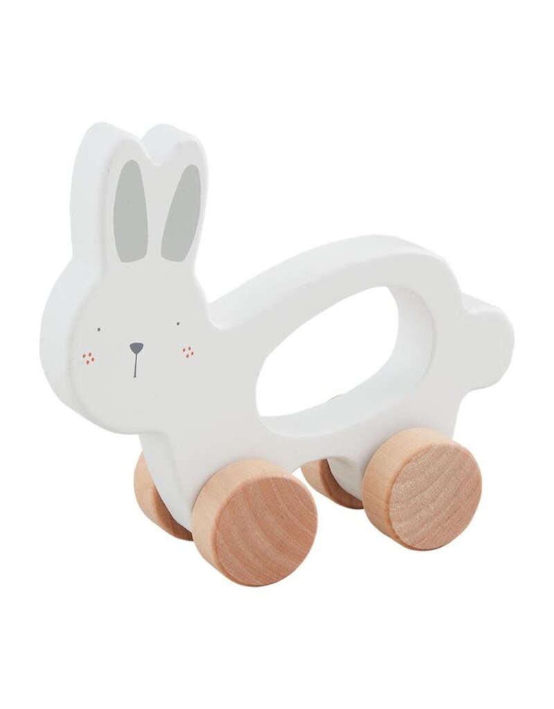 Mud Pie Mud Pie Easter White Wood Bunny Pull Toy