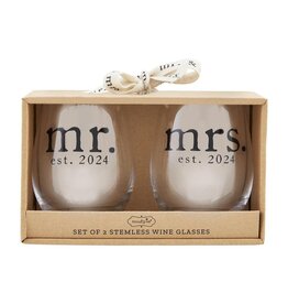 Mud Pie Wedding Mr Mrs Wine Glass Set 2024