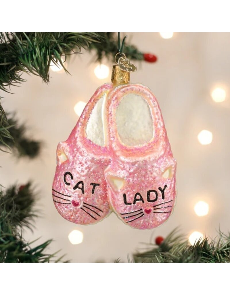 Old World Christmas Ornament Cat Lady Slippers