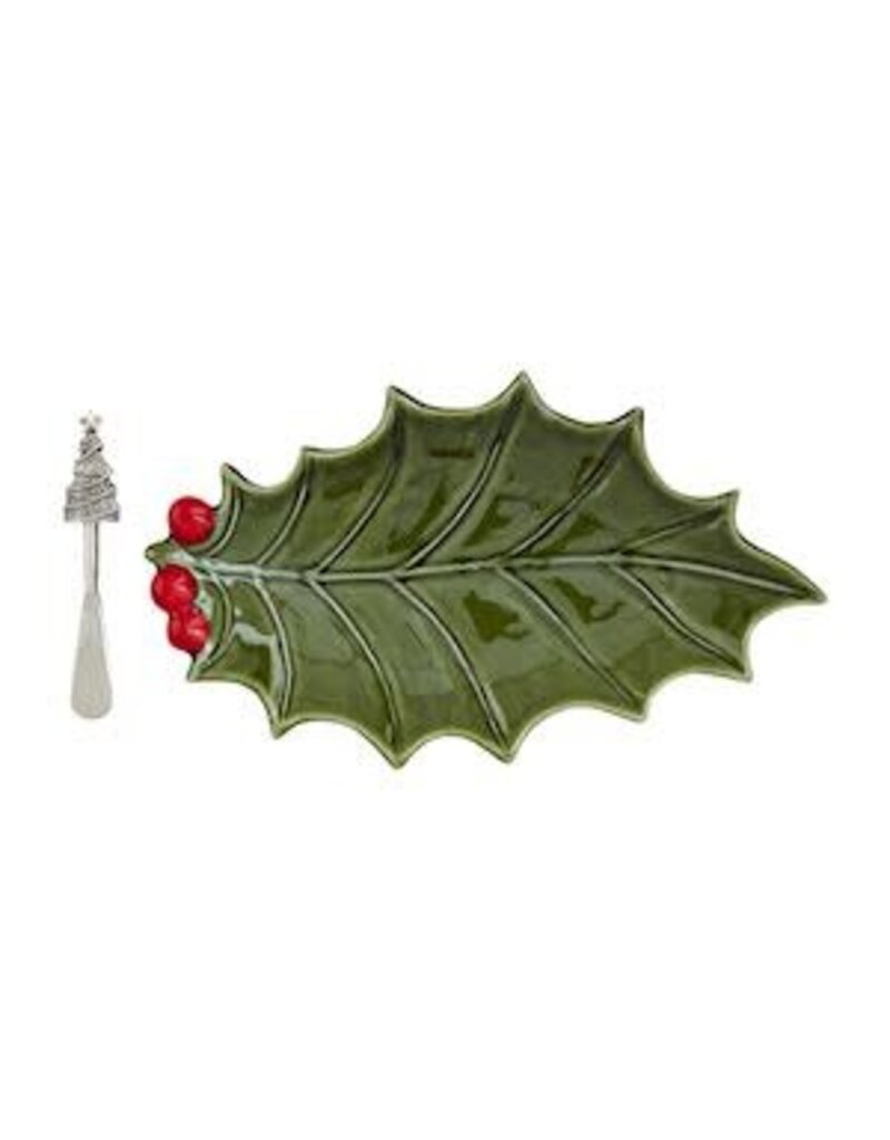 Mud Pie Mud Pie Holiday Ceramic Holly Platter
