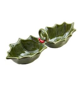 Mud Pie Mud Pie Holiday Ceramic Holly Double Tidbit