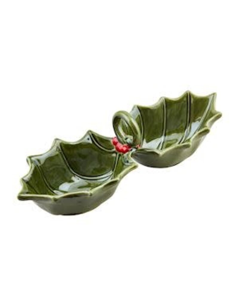 Mud Pie Mud Pie Holiday Ceramic Holly Double Tidbit