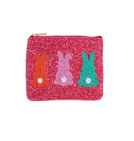 Mud Pie Mud Pie Easter Beaded Pouch Pink Bunnies