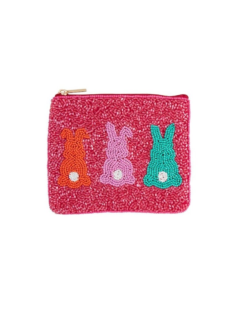Mud Pie Mud Pie Easter Beaded Pouch Pink Bunnies