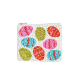 Mud Pie Mud Pie Easter Beaded Pouch White Eggs