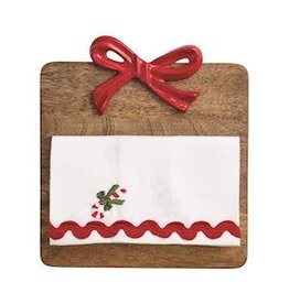 Mud Pie Mud Pie Holiday Wood Board Square Red Bow