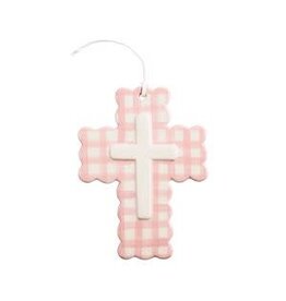 Mud Pie Mud Pie Kids Ceramic Gingham Cross PInk