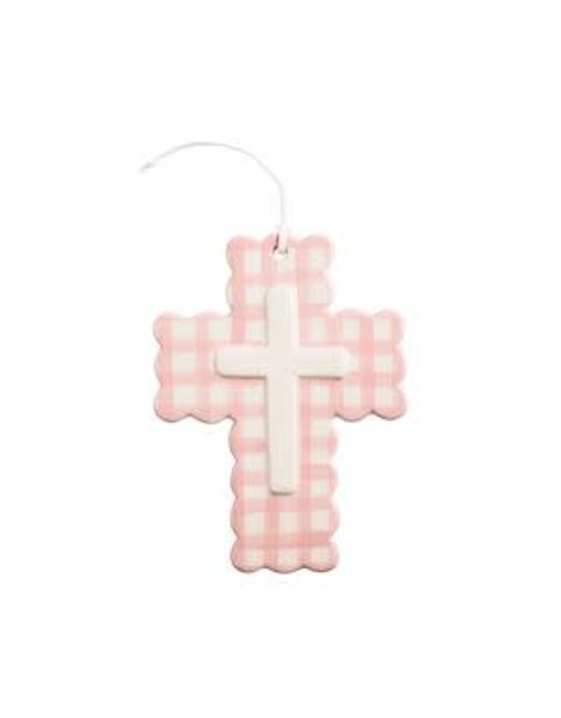Mud Pie Mud Pie Kids Ceramic Gingham Cross PInk