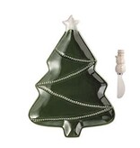 Mud Pie Mud Pie Holiday Ceramic Platter Green Tree w Spreader