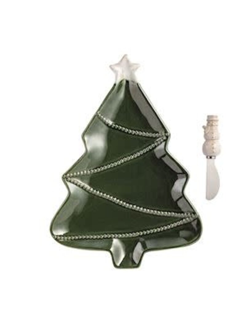 Mud Pie Mud Pie Holiday Ceramic Platter Green Tree w Spreader