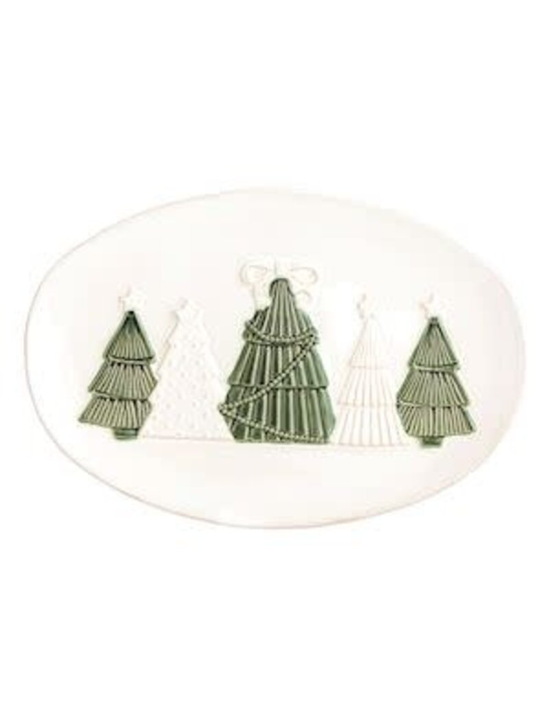Mud Pie Mud Pie Holiday Ceramic Platter Xmas Tree White x Green Trees