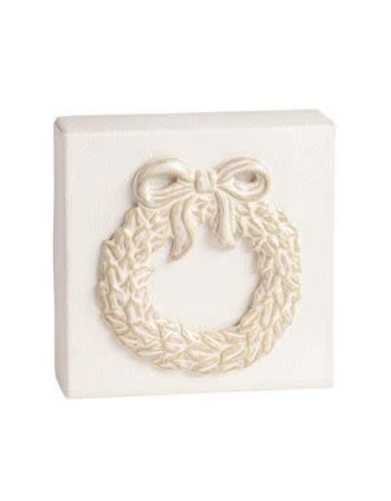 Mud Pie Mud Pie Holiday White Canvas Plaque Wreath