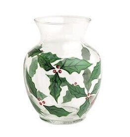 Mud Pie Mud Pie Holiday Glass Painted Vase Holly Large