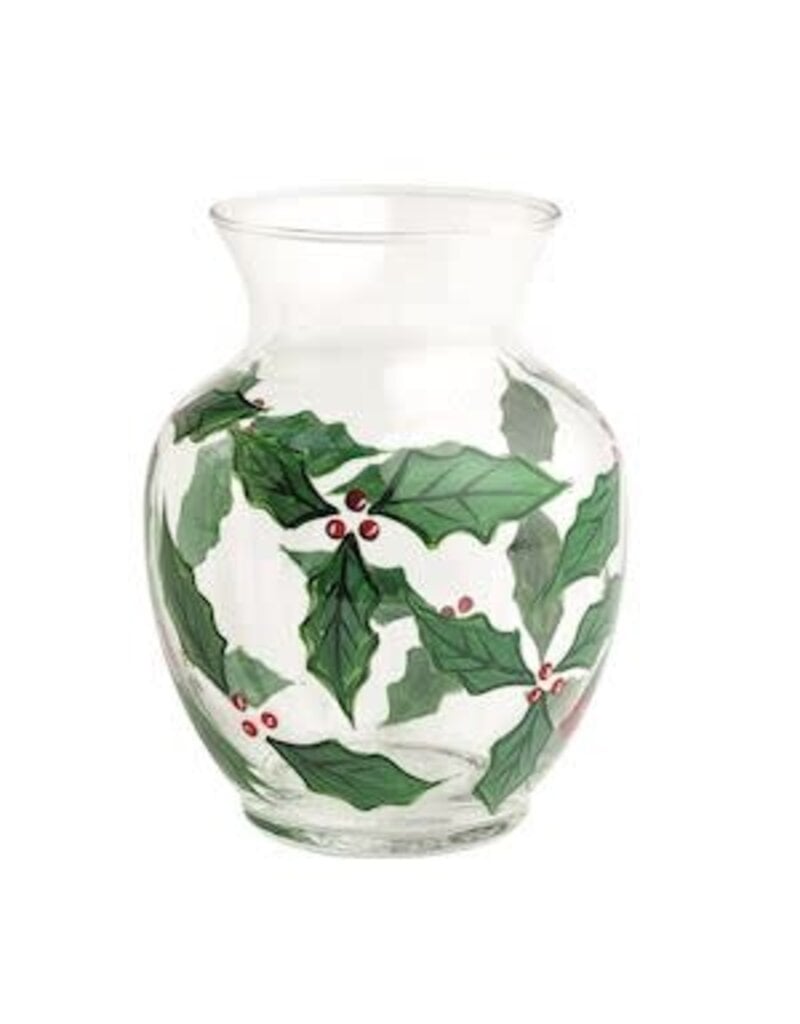 Mud Pie Mud Pie Holiday Glass Painted Vase Holly Large