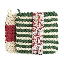 Mud Pie Mud Pie Holiday Pot Holder Set Green Stripe