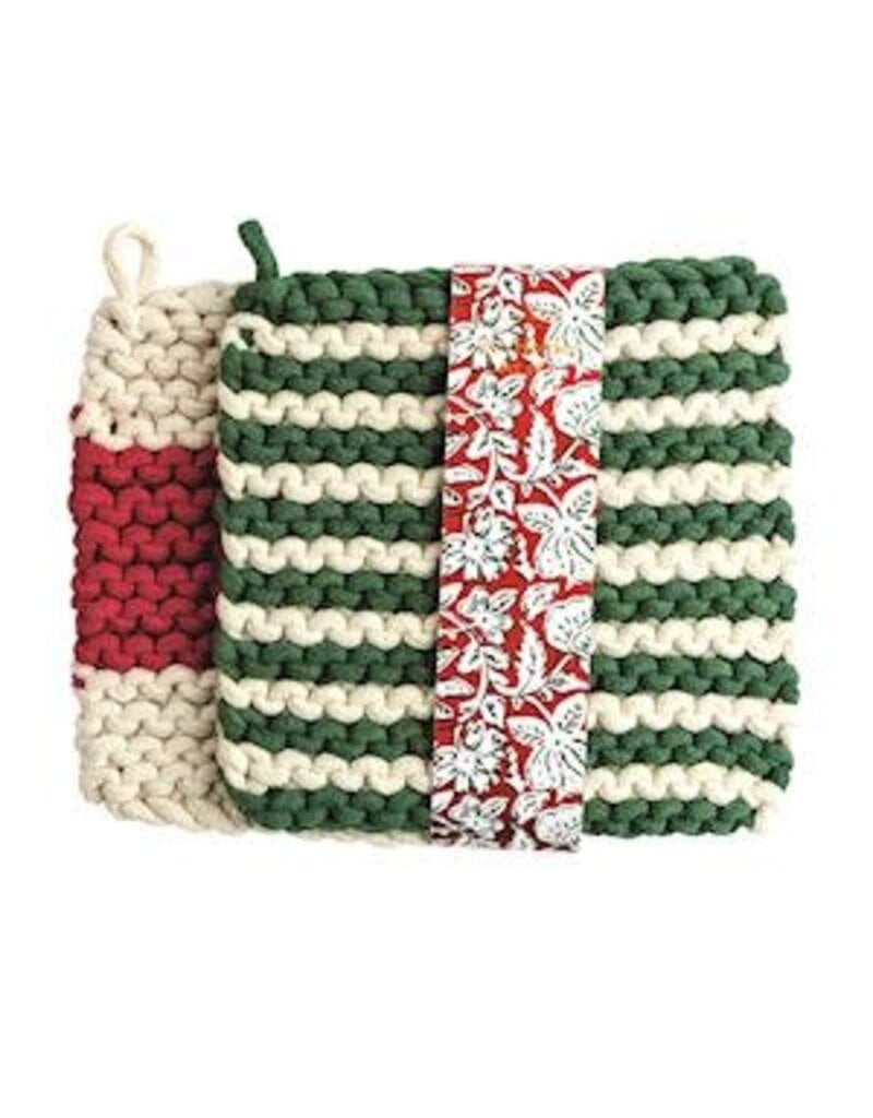 Mud Pie Mud Pie Holiday Pot Holder Set Green Stripe
