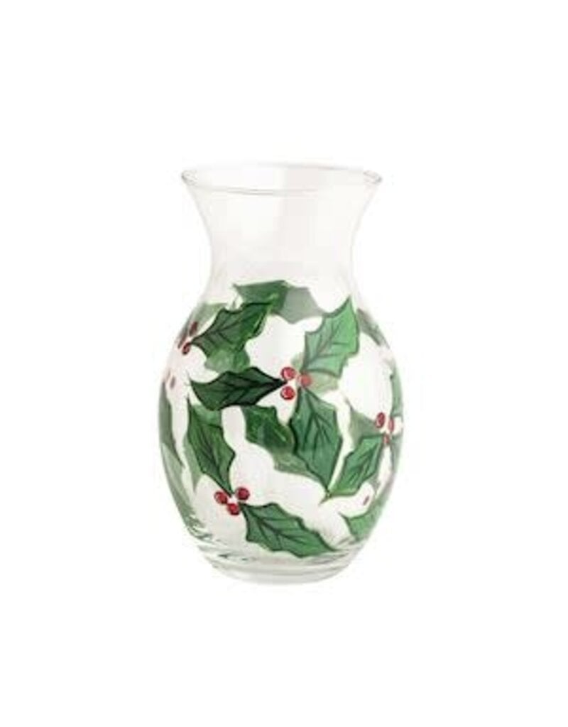 Mud Pie Mud Pie Holiday Glass Painted Vase Holly Small