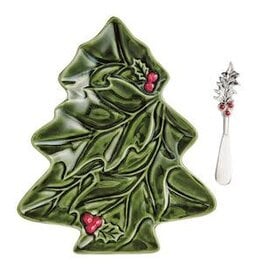 Mud Pie Mud Pie Holiday Holly Plate with Spreader