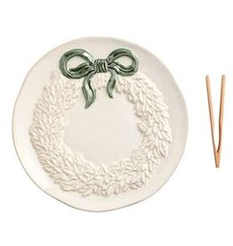 Mud Pie Mud Pie Holiday Wreath w Bow Cookie Plate Set