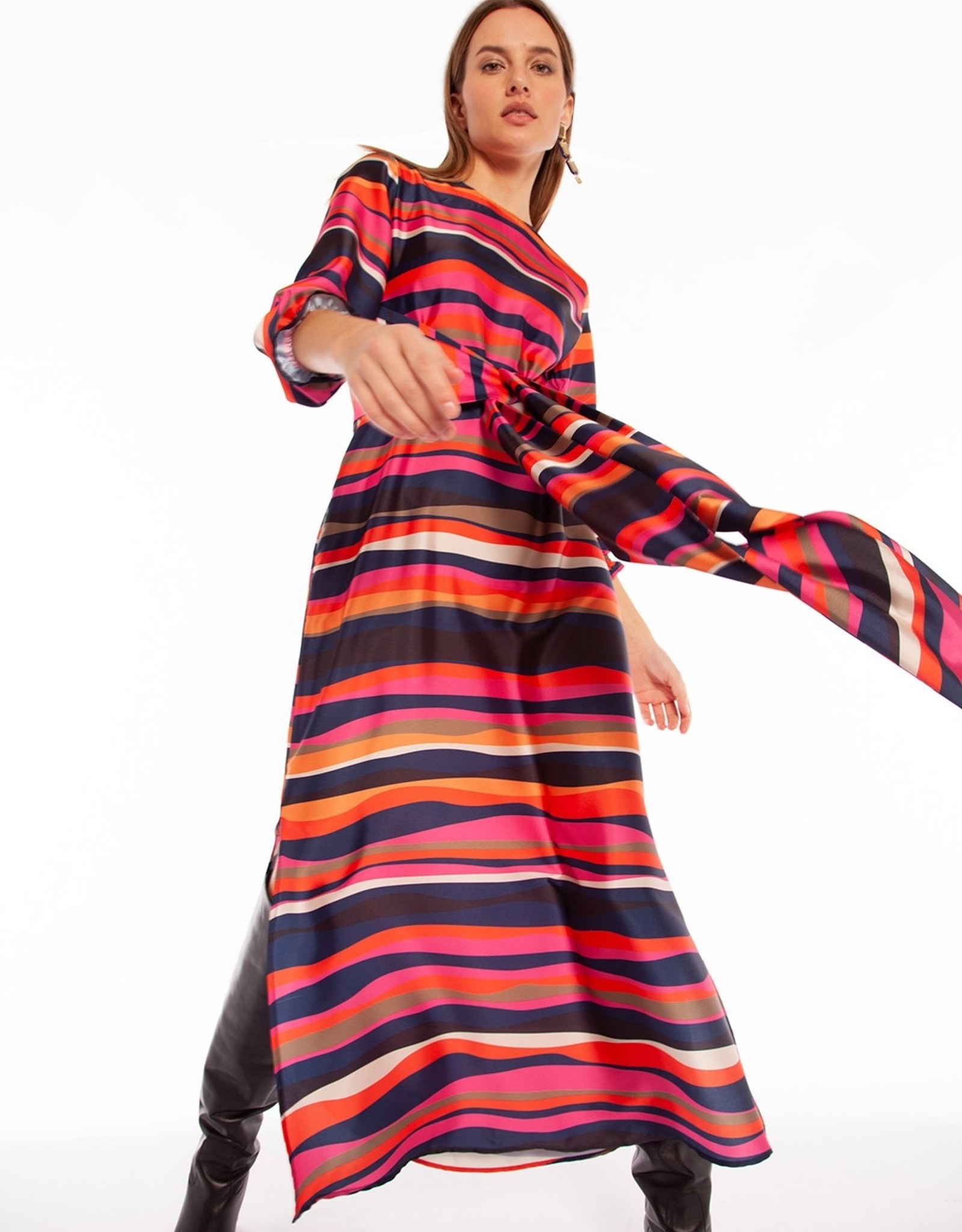 Vilagallo Stripe Dress With Tie Cabasson Print