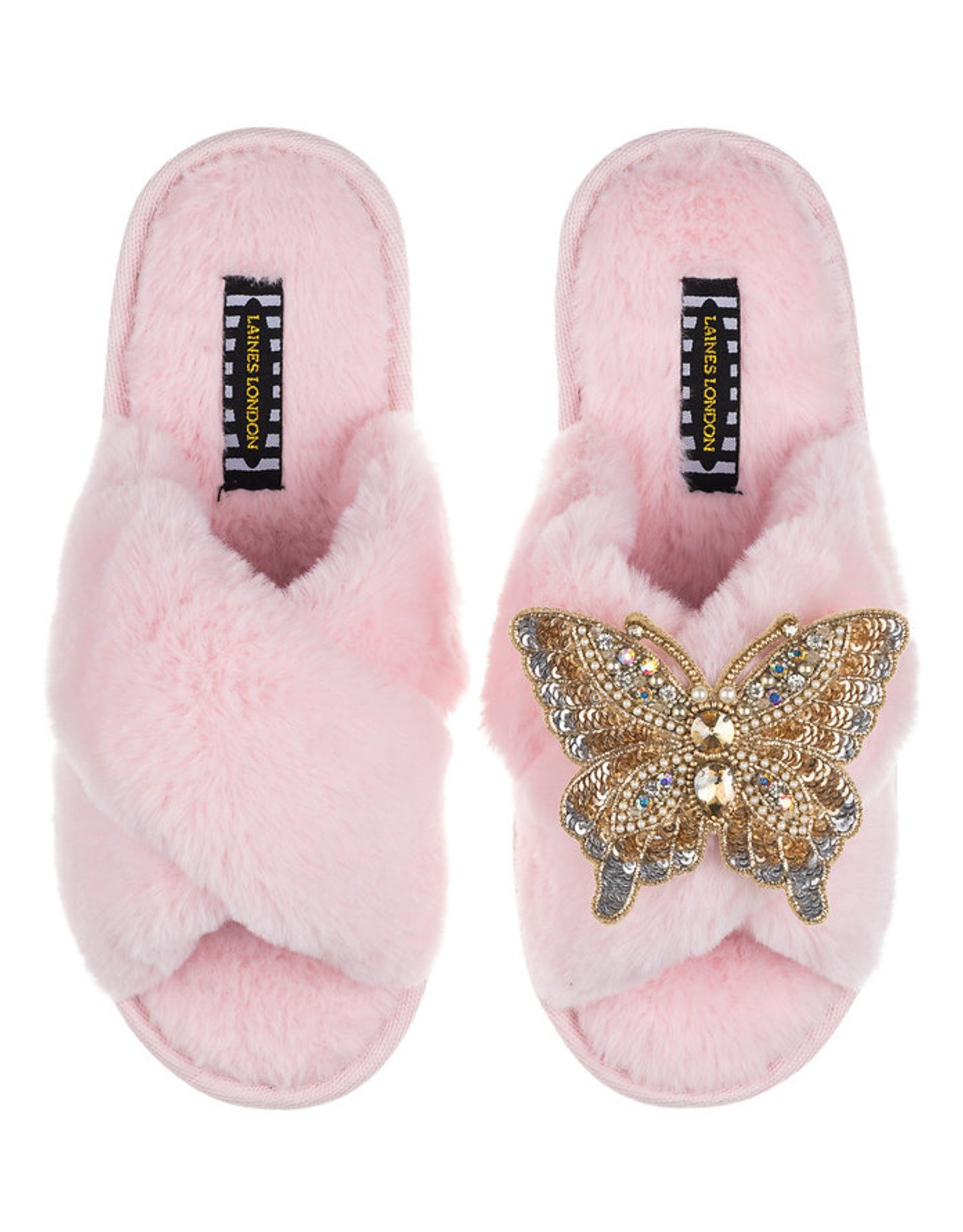 Laines London Classic Laines Slippers With Artisan Red Pucker Up Brooches -  Pink - ShopStyle